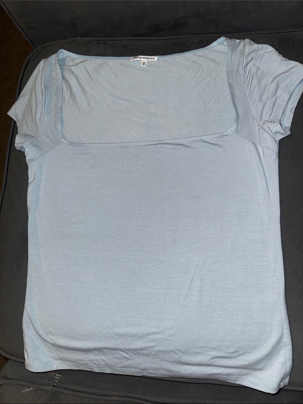 Reformation Pale Blue Square Neck Short Sleeve Tee size medium